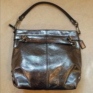 Leather Metallic Coach Bag (pewter)